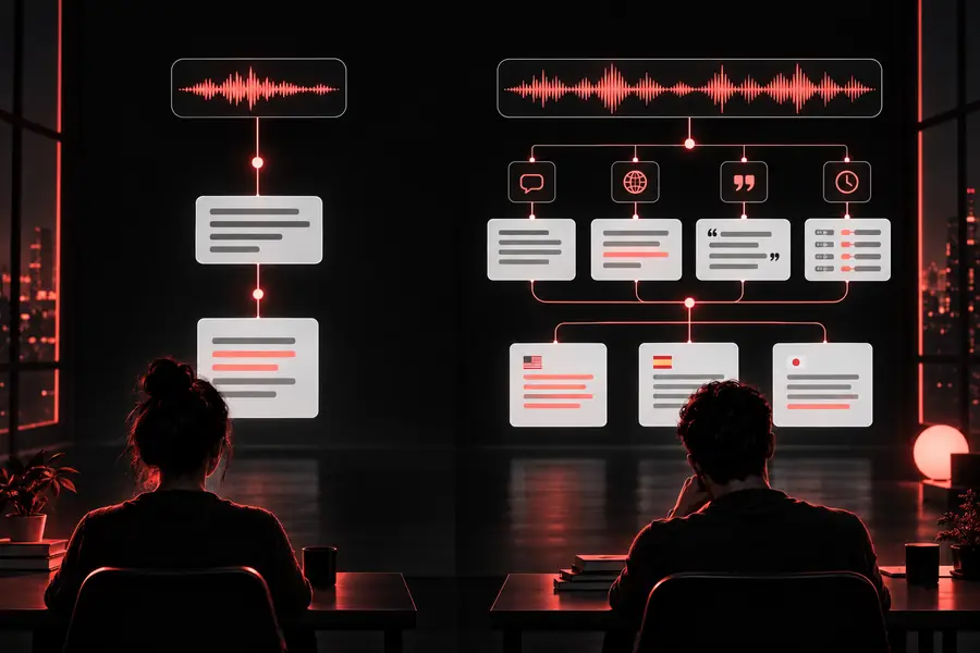 Vergleich der Spracherkennungs-Workflows von Whisper-Transkription und Transcribe